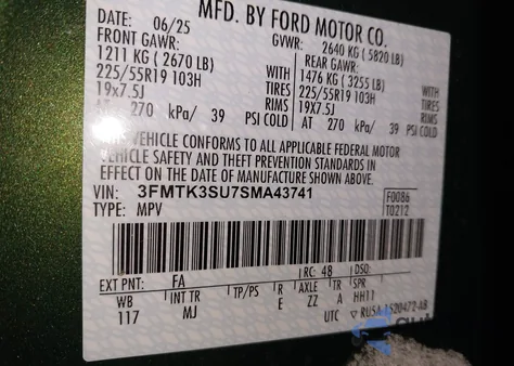 2025 Ford Mustang Mach-E Premium from USA, damaged, VIN 3FMTK3SU7SMA43741